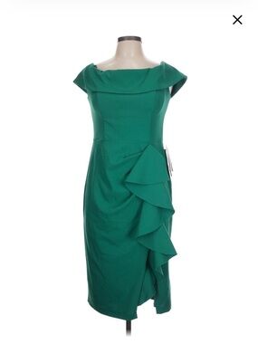 Betsy & Adam Off-Shoulder Jade Short Side Ruched Dress